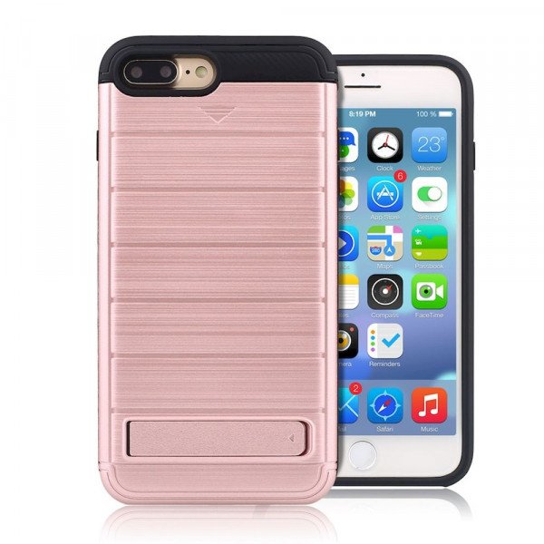 Wholesale iPhone 7 Plus Card Pocket Hybrid Case (RoseGold)